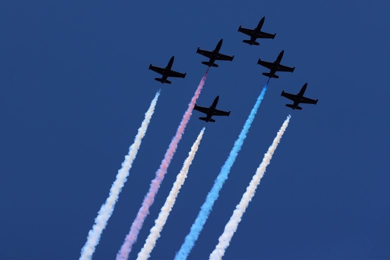 SONOMA, CALIFORNIA - JUNE 06: The Patriots Jet Demonstration Team performs prior to the NASCAR Cup Series Toyota/Save Mart 350 at Sonoma Raceway on June 06, 2021 in Sonoma, California. (Photo by Carmen Mandato/Getty Images) | Getty Images