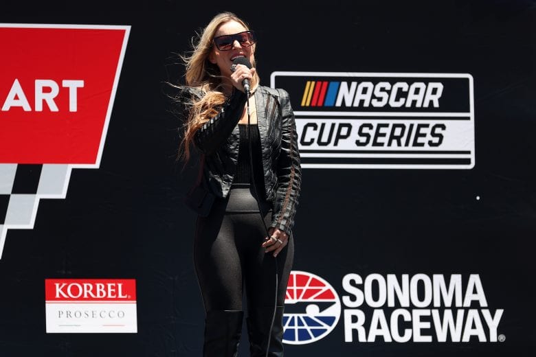SONOMA, CALIFORNIA - JUNE 06: Singer Callie Twisselman performs the national anthem prior to the NASCAR Cup Series Toyota/Save Mart 350 at Sonoma Raceway on June 06, 2021 in Sonoma, California. (Photo by Carmen Mandato/Getty Images) | Getty Images