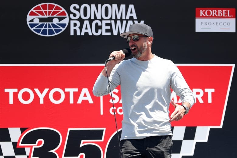 SONOMA, CALIFORNIA - JUNE 06: San Francisco 49ers head coach, Kyle Shanahan gives the command to start engine prior to the NASCAR Cup Series Toyota/Save Mart 350 at Sonoma Raceway on June 06, 2021 in Sonoma, California. (Photo by Carmen Mandato/Getty Images) | Getty Images