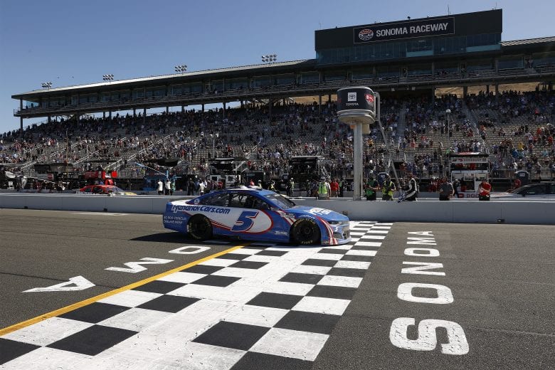 SONOMA, CALIFORNIA - JUNE 06: Kyle Larson, driver of the #5 HendrickCars.com Chevrolet, wins the NASCAR Cup Series Toyota/Save Mart 350 at Sonoma Raceway on June 06, 2021 in Sonoma, California. (Photo by Maddie Meyer/Getty Images) | Getty Images