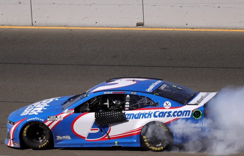 SONOMA, CALIFORNIA - JUNE 06: Kyle Larson, driver of the #5 HendrickCars.com Chevrolet, celebrates with a burnout after winning the NASCAR Cup Series Toyota/Save Mart 350 at Sonoma Raceway on June 06, 2021 in Sonoma, California. (Photo by Carmen Mandato/Getty Images) | Getty Images