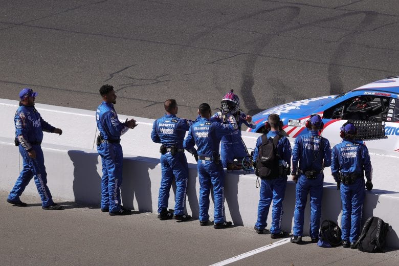 SONOMA, CALIFORNIA - JUNE 06: Kyle Larson, driver of the #5 HendrickCars.com Chevrolet, celebrates with his crew after winning the NASCAR Cup Series Toyota/Save Mart 350 at Sonoma Raceway on June 06, 2021 in Sonoma, California. (Photo by Carmen Mandato/Getty Images) | Getty Images