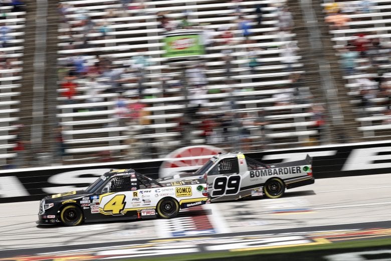 FORT WORTH, TEXAS - JUNE 12: John Hunter Nemechek, driver of the #4 ROMCO Toyota, and Ben Rhodes, driver of the #99 Bombardier LearJet 75 Toyota, race during the NASCAR Xfinity Series Alsco Uniforms 250 at Texas Motor Speedway on June 12, 2021 in Fort Worth, Texas. (Photo by Chris Graythen/Getty Images) | Getty Images