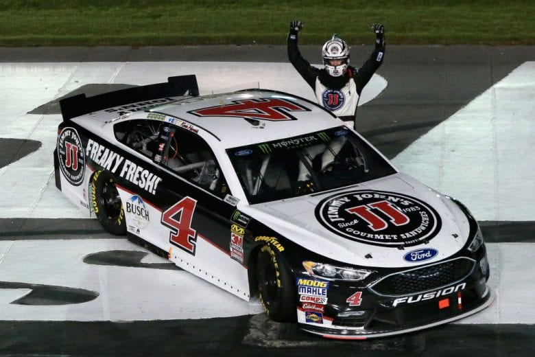 CHARLOTTE, NORTH CAROLINA - MAY 19: Kevin Harvick, driver of the #4 Jimmy John's Ford, celebrates after winning the Monster Energy NASCAR Cup Series All-Star Race at Charlotte Motor Speedway on May 19, 2018 in Charlotte, North Carolina. (Photo by Sean Gardner/Getty Images) | Getty Images