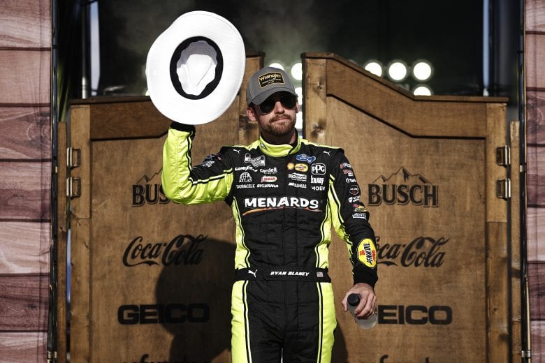 FORT WORTH, TEXAS - JUNE 13: Ryan Blaney, driver of the #12 Menards/Wrangler Ford, walks on stage during driver intros prior to the NASCAR All-Star Race at Texas Motor Speedway on June 13, 2021 in Fort Worth, Texas. (Photo by Chris Graythen/Getty Images) | Getty Images
