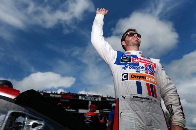 LONG POND, PENNSYLVANIA - JUNE 26: Matt DiBenedetto, driver of the #21 Motorcraft/Quick Lane Ford, waves to fans on the grid prior to the NASCAR Cup Series Pocono Organics CBD 325 at Pocono Raceway on June 26, 2021 in Long Pond, Pennsylvania. (Photo by Sean Gardner/Getty Images) | Getty Images