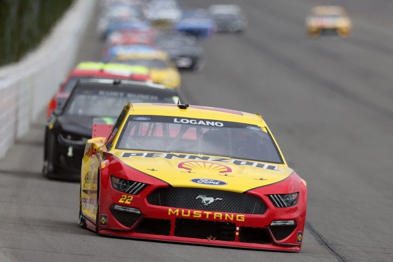 LONG POND, PENNSYLVANIA - JUNE 26: Joey Logano, driver of the #22 Shell Pennzoil Ford, drives during the NASCAR Cup Series Pocono Organics CBD 325 at Pocono Raceway on June 26, 2021 in Long Pond, Pennsylvania. (Photo by James Gilbert/Getty Images) | Getty Images