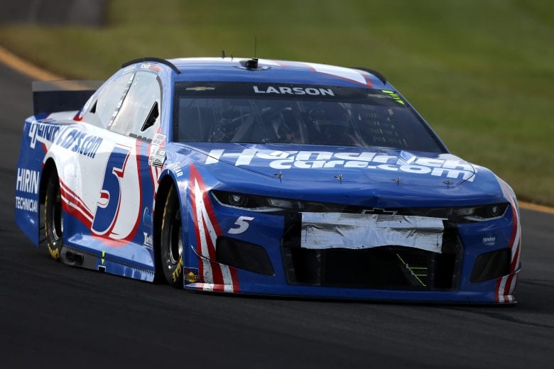 LONG POND, PENNSYLVANIA - JUNE 27: Kyle Larson, driver of the #5 HendrickCars.com Chevrolet, drives during the NASCAR Cup Series Explore the Pocono Mountains 350 at Pocono Raceway on June 27, 2021 in Long Pond, Pennsylvania. (Photo by James Gilbert/Getty Images) | Getty Images