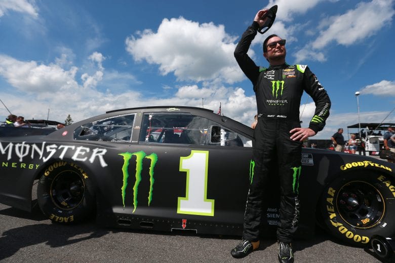 LONG POND, PENNSYLVANIA - JUNE 27: Kurt Busch, driver of the #1 Monster Energy Chevrolet, waves to fans on the grid prior to the NASCAR Cup Series Explore the Pocono Mountains 350 at Pocono Raceway on June 27, 2021 in Long Pond, Pennsylvania. (Photo by Sean Gardner/Getty Images) | Getty Images