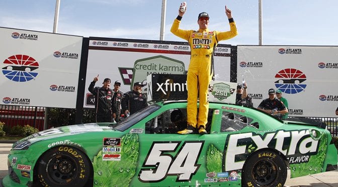 Featured Image for Kyle Busch emerges from late tangle with Hemric, lands 102nd Xfinity win at Atlanta