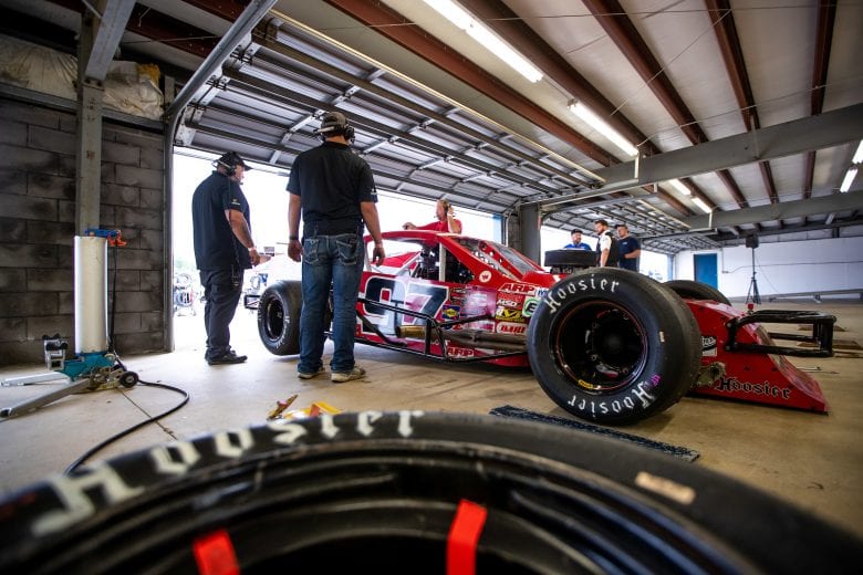 Crew of the #97 Brother-in-Law Motorsports Chevrolet, during works on the car the Whelen 100 for the NASCAR Whelen Modified Series at New Hampshire Motor Speedway in Loudon, New Hampshire on July 17, 2021. (Paul Rutherford/NASCAR)