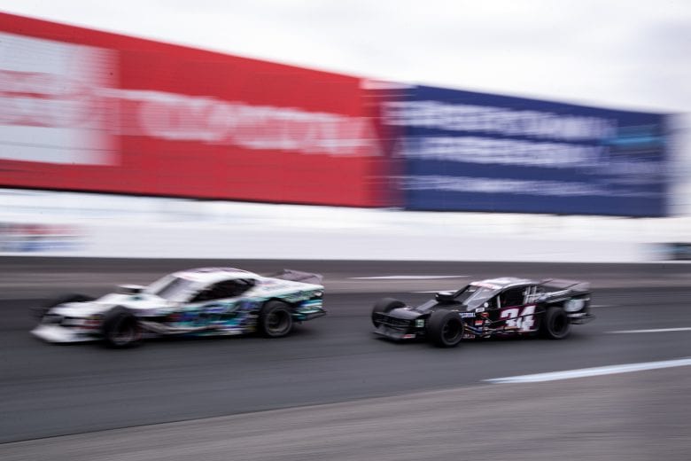 J.B. Fortin, driver of the #34 Whip City Jerky/Peerless/Johns Fuel/Gol Chevrolet, during the Whelen 100 for the NASCAR Whelen Modified Series at New Hampshire Motor Speedway in Loudon, New Hampshire on July 17, 2021. (Paul Rutherford/NASCAR)