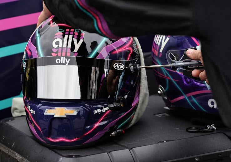 LOUDON, NEW HAMPSHIRE - JULY 18: A detail of the helmet worn by Alex Bowman, driver of the #48 Ally Chevrolet, prior to the NASCAR Cup Series Foxwoods Resort Casino 301 at New Hampshire Motor Speedway on July 18, 2021 in Loudon, New Hampshire. (Photo by James Gilbert/Getty Images) | Getty Images