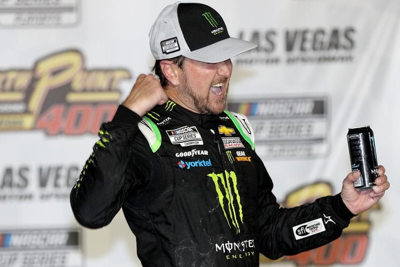 LAS VEGAS, NEVADA - SEPTEMBER 27: Kurt Busch, driver of the #1 Monster Energy Chevrolet, celebrates in Victory Lane after winning the NASCAR Cup Series South Point 400 at Las Vegas Motor Speedway on September 27, 2020 in Las Vegas, Nevada. (Photo by Chris Graythen/Getty Images) | Getty Images