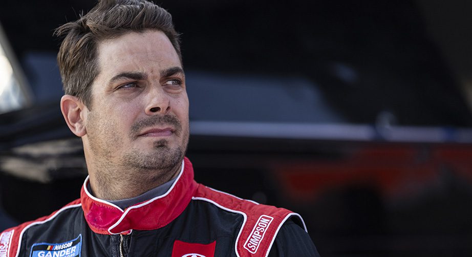 KNOXVILLE, IOWA - JULY 08: Stewart Friesen, driver of the #52 Halmar International Toyota, looks on from the garage during practice for the NASCAR Camping World Truck Series Corn Belt 150 presented by Premier Chevy Dealers at Knoxville Raceway on July 08, 2021 in Knoxville, Iowa. (Photo by James Gilbert/Getty Images) | Getty Images