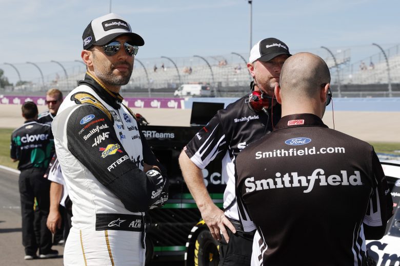 LEBANON, TENNESSEE - JUNE 20: Aric Almirola, driver of the #10 Smithfield Ford, waits on the grid during qualifying for the NASCAR Cup Series Ally 400 at Nashville Superspeedway on June 20, 2021 in Lebanon, Tennessee. (Photo by Sarah Stier/Getty Images) | Getty Images