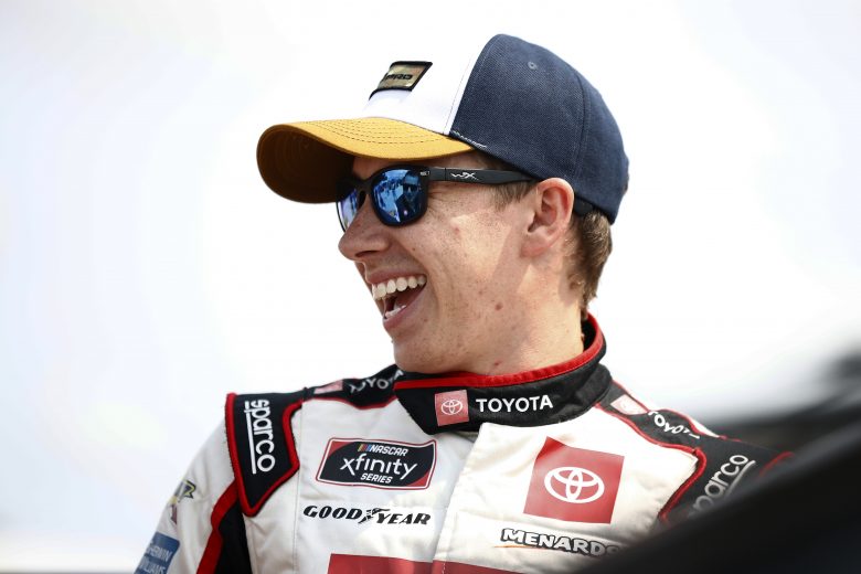 ELKHART LAKE, WISCONSIN - JULY 02: Brandon Jones, driver of the #19 Toyota Toyota, shares a laugh with his crew in the garage area during practice for the NASCAR Xfinity Series Henry 180 at Road America on July 02, 2021 in Elkhart Lake, Wisconsin. (Photo by Jared C. Tilton/Getty Images) | Getty Images