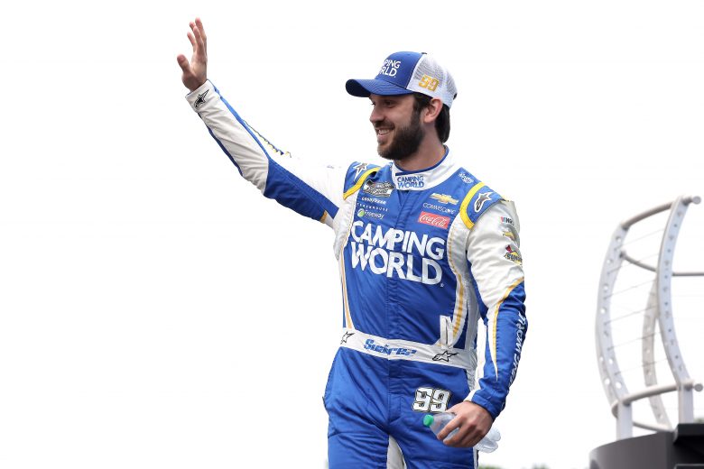 LOUDON, NEW HAMPSHIRE - JULY 18: Daniel Suarez, driver of the #99 Good Sam Chevrolet, waves to fans on stage during pre-race ceremonies prior to the NASCAR Cup Series Foxwoods Resort Casino 301 at New Hampshire Motor Speedway on July 18, 2021 in Loudon, New Hampshire. (Photo by James Gilbert/Getty Images) | Getty Images
