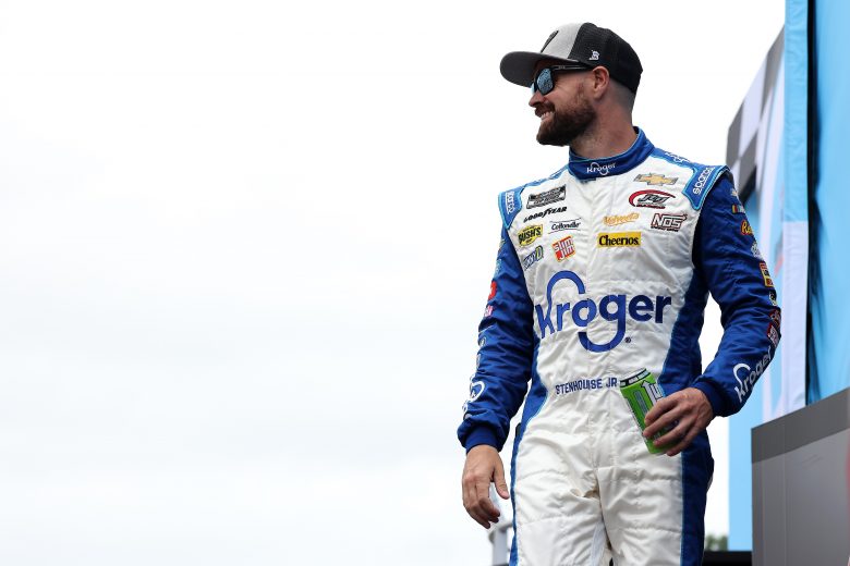 LOUDON, NEW HAMPSHIRE - JULY 18: Ricky Stenhouse Jr., driver of the #47 Kroger/Dawn Chevrolet, walks on stage during pre-race ceremonies prior to the NASCAR Cup Series Foxwoods Resort Casino 301 at New Hampshire Motor Speedway on July 18, 2021 in Loudon, New Hampshire. (Photo by James Gilbert/Getty Images) | Getty Images