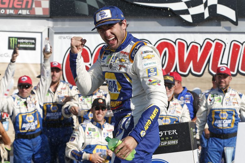 WATKINS GLEN, NEW YORK - AUGUST 04: Chase Elliott, driver of the #9 NAPA AUTO PARTS Chevrolet, celebrates in Victory Lane after winning the Monster Energy NASCAR Cup Series Go Bowling at The Glen at Watkins Glen International on August 04, 2019 in Watkins Glen, New York. (Photo by Brian Lawdermilk/Getty Images) | Getty Images