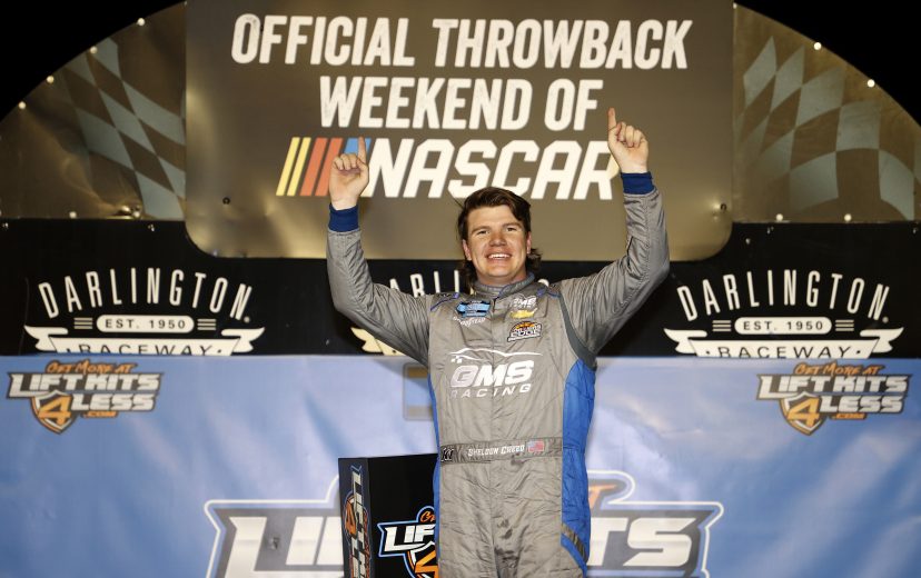 DARLINGTON, SOUTH CAROLINA - MAY 07: Sheldon Creed, driver of the #2 GMS Racing Chevrolet, celebrates in victory lane after winning the NASCAR Camping World Truck Series LiftKits4Less.com 200 at Darlington Raceway on May 07, 2021 in Darlington, South Carolina. (Photo by Chris Graythen/Getty Images) | Getty Images