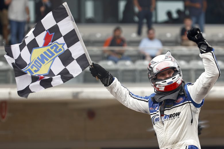 AUSTIN, TEXAS - MAY 22: Todd Gilliland, driver of the #38 Crosley Brands Ford, celebrates after winning  the NASCAR Camping World Truck Series Toyota Tundra 225 at Circuit of The Americas on May 22, 2021 in Austin, Texas. (Photo by Jared C. Tilton/Getty Images) | Getty Images