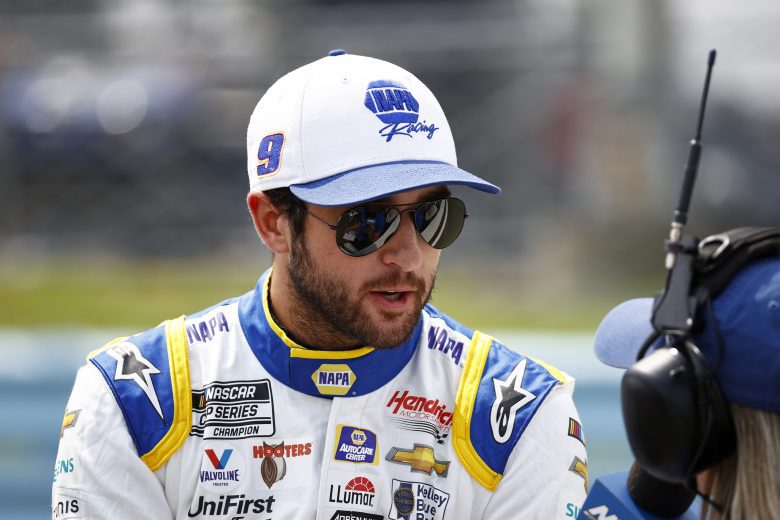 WATKINS GLEN, NEW YORK - AUGUST 08: Chase Elliott, driver of the #9 NAPA Auto Parts Chevrolet, speaks to the media on the grid prior to the NASCAR Cup Series Go Bowling at The Glen at Watkins Glen International on August 08, 2021 in Watkins Glen, New York. (Photo by Jared C. Tilton/Getty Images) | Getty Images