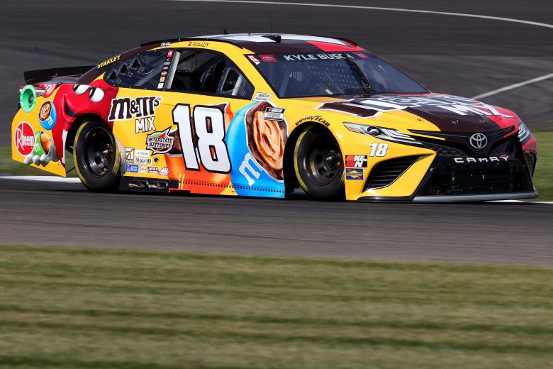 INDIANAPOLIS, INDIANA - AUGUST 14: Kyle Busch, driver of the #18 M&M's Mix Toyota, drives during practice for the NASCAR Cup Series Verizon 200 at the Brickyard at Indianapolis Motor Speedway on August 14, 2021 in Indianapolis, Indiana. (Photo by Stacy Revere/Getty Images) | Getty Images