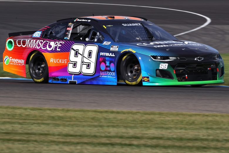 INDIANAPOLIS, INDIANA - AUGUST 14: Daniel Suarez, driver of the #99 CommScope Chevrolet, drives during practice for the NASCAR Cup Series Verizon 200 at the Brickyard at Indianapolis Motor Speedway on August 14, 2021 in Indianapolis, Indiana. (Photo by Stacy Revere/Getty Images) | Getty Images