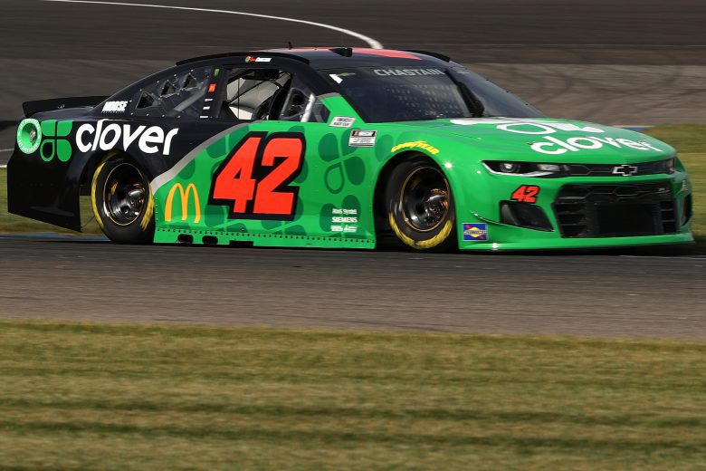 INDIANAPOLIS, INDIANA - AUGUST 14: Ross Chastain, driver of the #42 Clover Chevrolet, drives during practice for the NASCAR Cup Series Verizon 200 at the Brickyard at Indianapolis Motor Speedway on August 14, 2021 in Indianapolis, Indiana. (Photo by Stacy Revere/Getty Images) | Getty Images