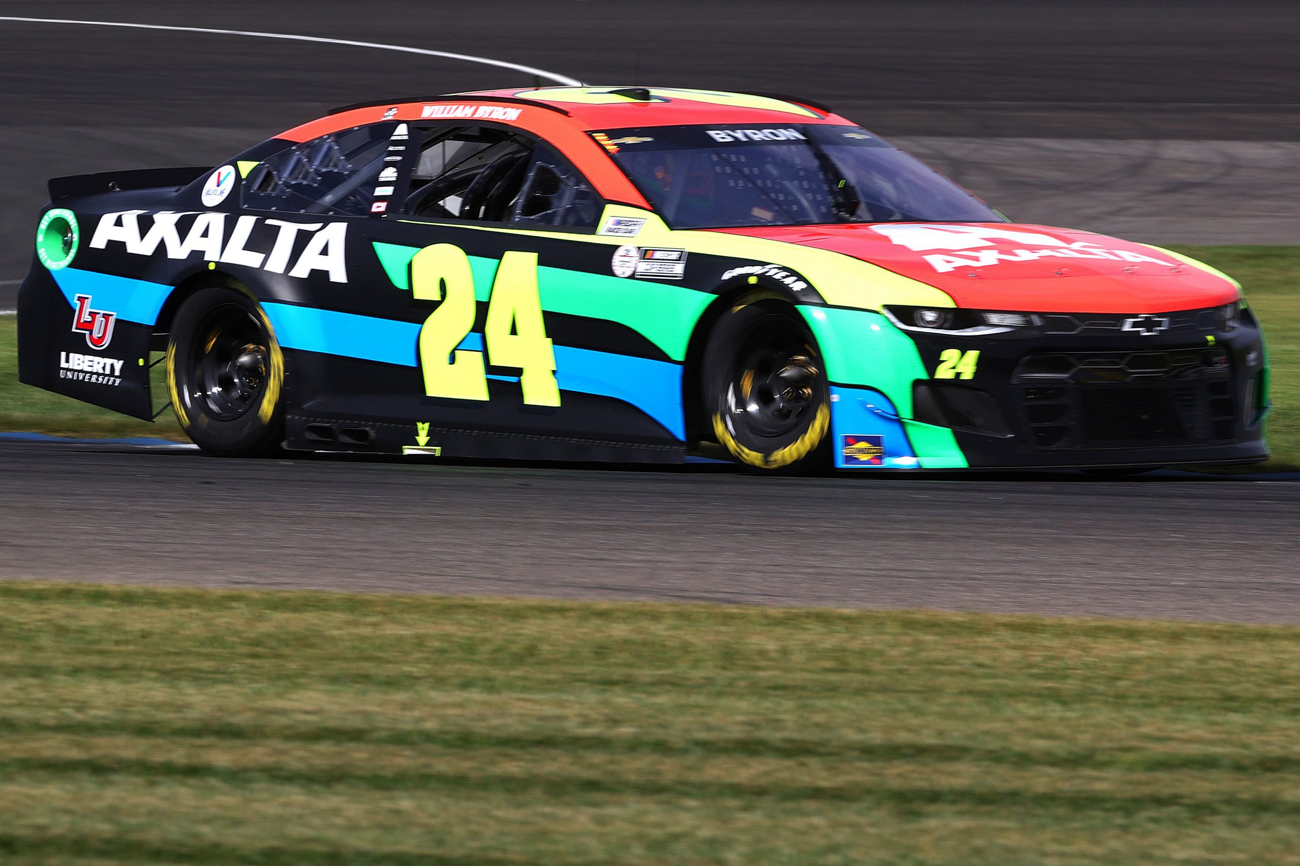 INDIANAPOLIS, INDIANA - AUGUST 14: William Byron, driver of the #24 Axalta Chevrolet, drives during practice for the NASCAR Cup Series Verizon 200 at the Brickyard at Indianapolis Motor Speedway on August 14, 2021 in Indianapolis, Indiana. (Photo by Stacy Revere/Getty Images) | Getty Images