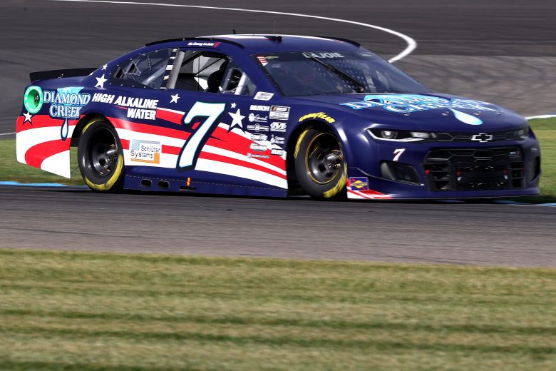 INDIANAPOLIS, INDIANA - AUGUST 14: Corey Lajoie, driver of the #7 Diamond Creek Water Chevrolet, drives during practice for the NASCAR Cup Series Verizon 200 at the Brickyard at Indianapolis Motor Speedway on August 14, 2021 in Indianapolis, Indiana. (Photo by Stacy Revere/Getty Images) | Getty Images