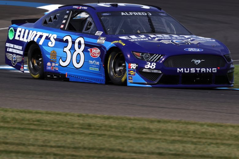 INDIANAPOLIS, INDIANA - AUGUST 14: Anthony Alfredo, driver of the #38 Elliott's Custom Motorcoaches Ford, drives during practice for the NASCAR Cup Series Verizon 200 at the Brickyard at Indianapolis Motor Speedway on August 14, 2021 in Indianapolis, Indiana. (Photo by Stacy Revere/Getty Images) | Getty Images