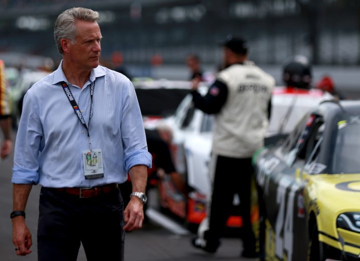 INDIANAPOLIS, INDIANA - AUGUST 14: NASCAR President Steve Phelps walks the grid prior to the NASCAR Xfinity Series Pennzoil 150 at the Brickyard at Indianapolis Motor Speedway on August 14, 2021 in Indianapolis, Indiana. (Photo by Sean Gardner/Getty Images) | Getty Images