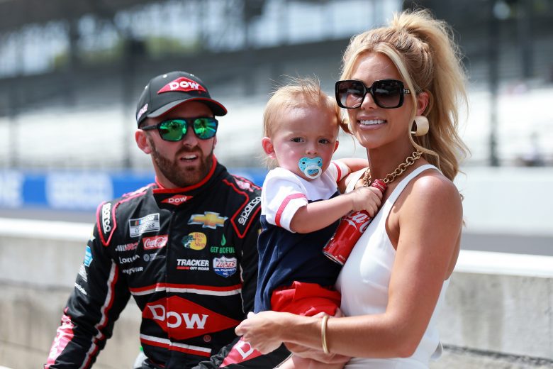 INDIANAPOLIS, INDIANA - AUGUST 15: Austin Dillon, driver of the #3 Dow MobilityScience Chevrolet, spends time with his wife, Whitney Ward and child, Ace R.C on on the grid prior to the NASCAR Cup Series Verizon 200 at the Brickyard at Indianapolis Motor Speedway on August 15, 2021 in Indianapolis, Indiana. (Photo by Sean Gardner/Getty Images) | Getty Images