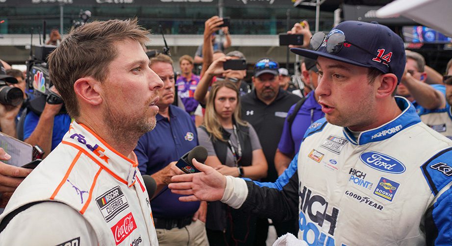 Hamlin confronts Briscoe following lastlap contact at Indy NASCAR