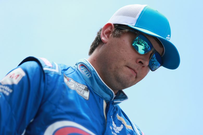 HAMPTON, GEORGIA - JULY 11: Erik Jones, driver of the #43 Petty's Garage Chevrolet, walks the stage during pre-race ceremonies prior to the NASCAR Cup Series Quaker State 400 presented by Walmart at Atlanta Motor Speedway on July 11, 2021 in Hampton, Georgia. (Photo by Sean Gardner/Getty Images) | Getty Images
