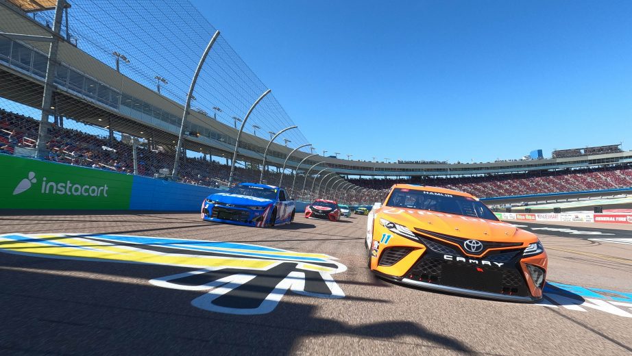 AVONDALE, ARIZONA - MARCH 14: Denny Hamlin, driver of the #11 Offerpad Toyota, and Kyle Larson, driver of the #5 HendrickCars.com Chevrolet, lead the field on a pace lap prior to the NASCAR Cup Series Instacart 500 at Phoenix Raceway on March 14, 2021 in Avondale, Arizona. (Photo by Sean Gardner/Getty Images) | Getty Images