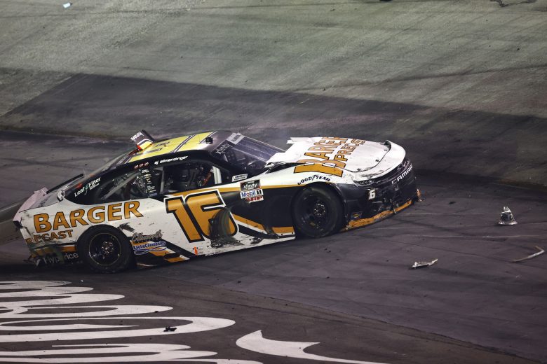 BRISTOL, TENNESSEE - SEPTEMBER 17: AJ Allmendinger, driver of the #16 Barger Precast Chevrolet, sits on the track after an incident at the finish line to win the NASCAR Xfinity Series Food City 300 at Bristol Motor Speedway on September 17, 2021 in Bristol, Tennessee. (Photo by Jared C. Tilton/Getty Images) | Getty Images