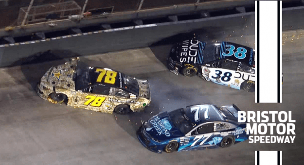 Corey LaJoie sends Anthony Alfredo for a ride at Bristol, Alfredo hits wall