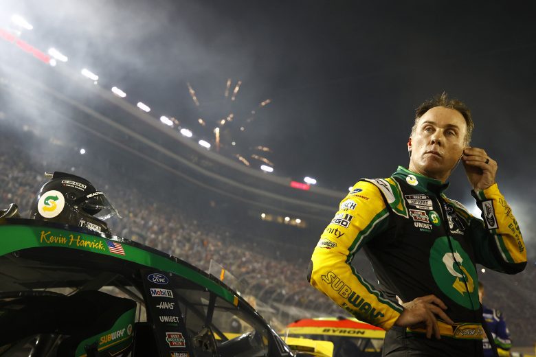 BRISTOL, TENNESSEE - SEPTEMBER 18: Kevin Harvick, driver of the #4 Subway Delivery Ford, stands on the grid after the NASCAR Cup Series Bass Pro Shops Night Race at Bristol Motor Speedway on September 18, 2021 in Bristol, Tennessee. (Photo by Jared C. Tilton/Getty Images) | Getty Images