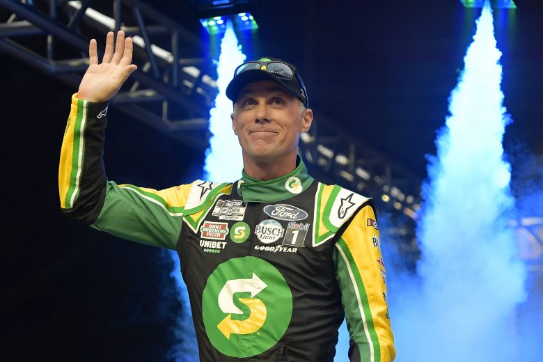 BRISTOL, TENNESSEE - SEPTEMBER 18: Kevin Harvick, driver of the #4 Subway Delivery Ford, waves to fans during pre-race ceremonies prior to the NASCAR Cup Series Bass Pro Shops Night Race at Bristol Motor Speedway on September 18, 2021 in Bristol, Tennessee. (Photo by Logan Riely/Getty Images) | Getty Images