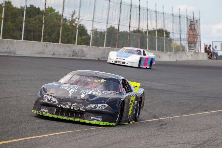 Michael Hardin #7 and Eddie Johnson #57 during the NASCAR Advanced Auto Parts Weekly Series at Dominion Raceway on September 18, 2021 in Woodford, Virginia. (Parker Michels-Boyce/NASCAR)