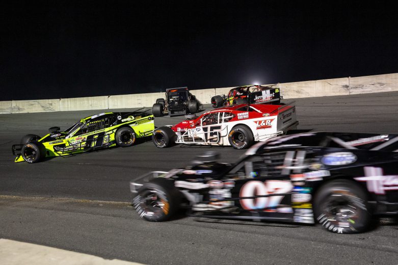 Cars collide during the Smart Tour race during the NASCAR Advanced Auto Parts Weekly Series at Dominion Raceway on September 18, 2021 in Woodford, Virginia. (Parker Michels-Boyce/NASCAR)