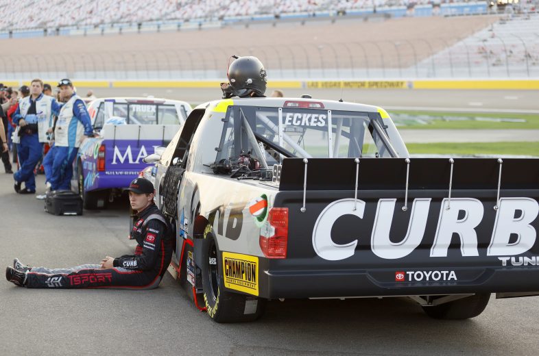 LAS VEGAS, NEVADA - SEPTEMBER 24: Christian Eckes, driver of the #98 Curb Records Toyota, waits on the grid prior to the NASCAR Camping World Truck Series Victoria's Voice Foundation 200 presented by Westgate Resorts at Las Vegas Motor Speedway on September 24, 2021 in Las Vegas, Nevada. (Photo by Steph Chambers/Getty Images) | Getty Images