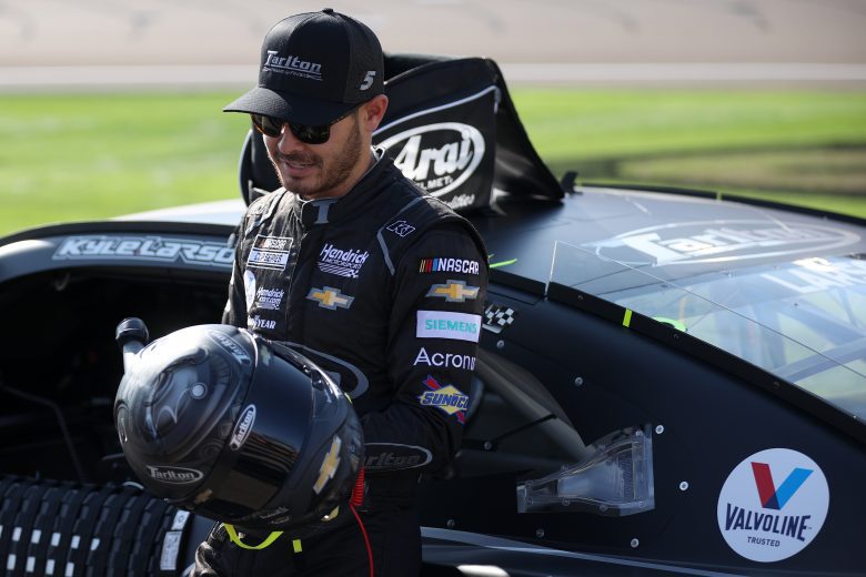 LAS VEGAS, NEVADA - SEPTEMBER 26: Kyle Larson, driver of the #5 Tarlton and Son Chevrolet, waits on the grid prior to the NASCAR Cup Series South Point 400 at Las Vegas Motor Speedway on September 26, 2021 in Las Vegas, Nevada. (Photo by Chris Graythen/Getty Images) | Getty Images