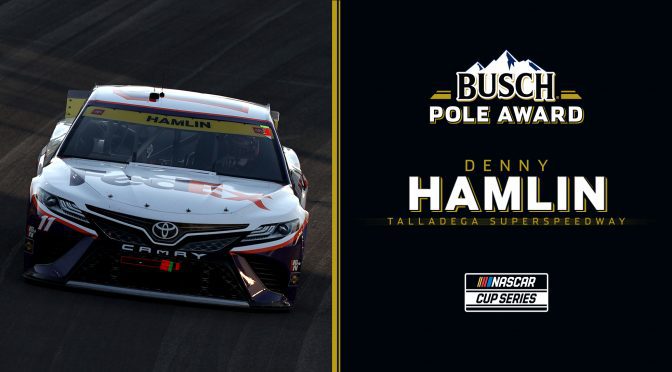 Featured image for Denny Hamlin lands Busch Pole for Talladega playoff race