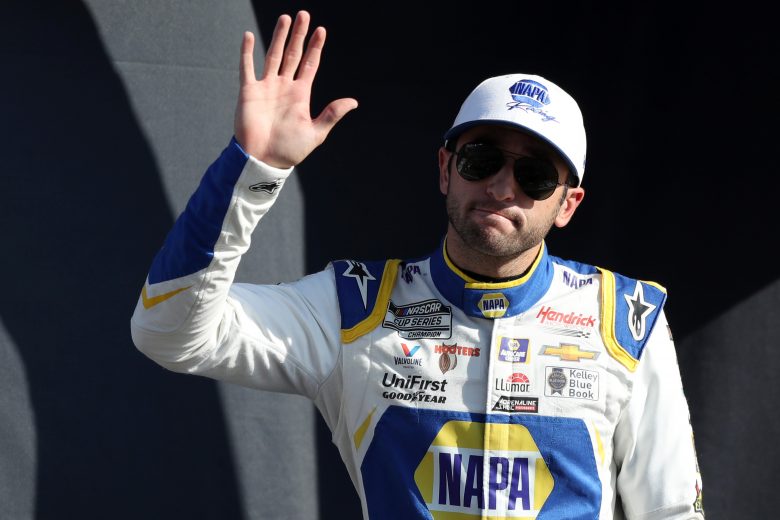 LAS VEGAS, NEVADA - SEPTEMBER 26: Chase Elliott, driver of the #9 NAPA Auto Parts Chevrolet, waves to fans during pre-race ceremonies prior to the NASCAR Cup Series South Point 400 at Las Vegas Motor Speedway on September 26, 2021 in Las Vegas, Nevada. (Photo by Meg Oliphant/Getty Images) | Getty Images