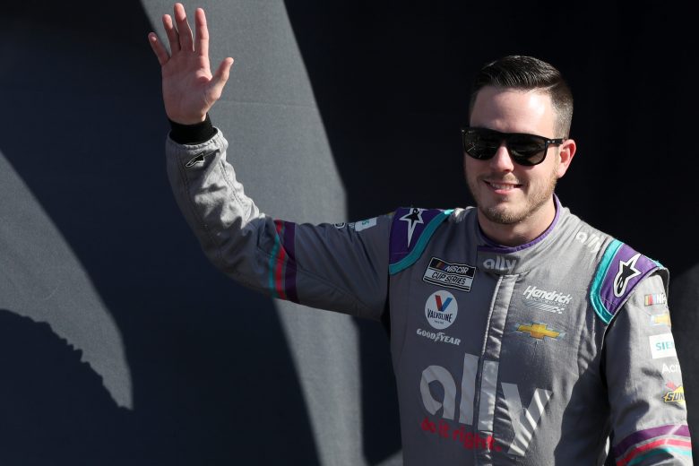 LAS VEGAS, NEVADA - SEPTEMBER 26: Alex Bowman, driver of the #48 Ally Chevrolet, waves to fans during pre-race ceremonies prior to the NASCAR Cup Series South Point 400 at Las Vegas Motor Speedway on September 26, 2021 in Las Vegas, Nevada. (Photo by Meg Oliphant/Getty Images) | Getty Images