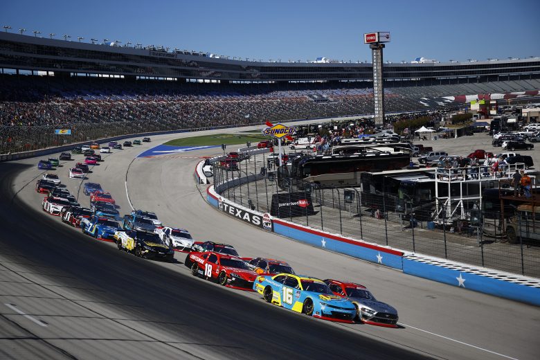 FORT WORTH, TEXAS - OCTOBER 16: AJ Allmendinger, driver of the #16 Andy's Frozen Custard Chevrolet, and Austin Cindric, driver of the #22 Snap On Ford, lead the field during the NASCAR Xfinity Series Andy's Frozen Custard 335 at Texas Motor Speedway on October 16, 2021 in Fort Worth, Texas. (Photo by Jared C. Tilton/Getty Images) | Getty Images
